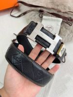 1:1  Hermes  Black Leather Belt  with Silver "H" buckle Hanging Buckle 3.8cm